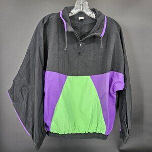 Vintage Colorblock Windbreaker Jacket Mens Medium Black Purple Green Jogger 90s
